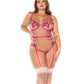 Mapale Seductive Garden Floral Mesh Teddy with Attached Garters - Multi-Color 3X/4X Mapale