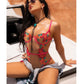 Mapale Seductive Garden Floral Mesh Teddy with Attached Garters - Multi-Color L/XL Mapale