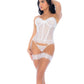 Mapale Strapless Lace-Up Bustier with G-String & Leg Garters 4 pc Set - White L/XL Mapale
