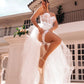 Mapale Strapless Lace-Up Bustier with G-String & Leg Garters 4 pc Set - White L/XL Mapale