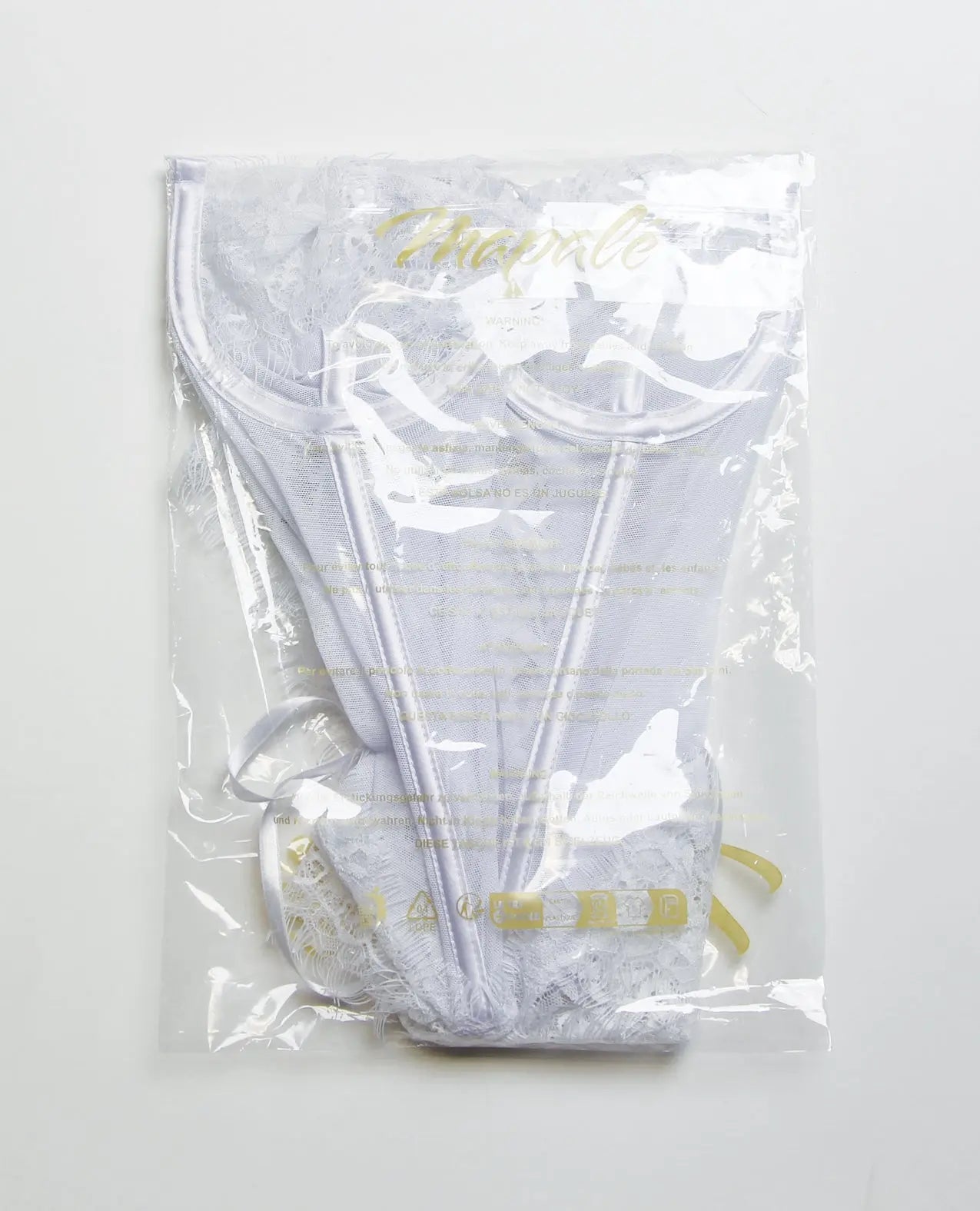 Mapale Strapless Lace-Up Bustier with G-String & Leg Garters 4 pc Set - White L/XL Mapale
