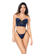 Mapale Underwire Bustier with Removeable Straps & Adjustable Panty 2 pc Set | Black/Blue L/XL Mapale