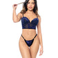Mapale Underwire Bustier with Removeable Straps & Adjustable Panty 2 pc Set | Black/Blue S/M Mapale