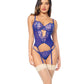 Mapale Lace & Mesh Underwire Bustier with Lace up Back & G-String 2 pc Set | Sapphire Blue L/XL Mapale