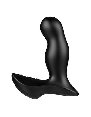 Black silicone butt plug on a white background