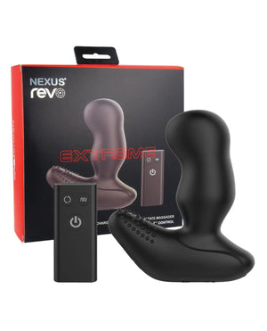 Nexus Revo Extreme Rotating Prostate Massager product with packaging on a white background