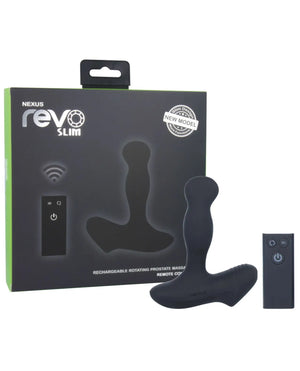 Nexus Revo Slim prostate massage product packaging with remote control on a white background