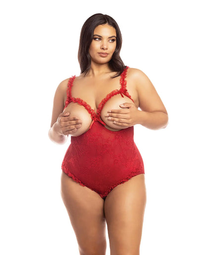 RSVP by Oh la la Cheri Lace Open Cup & Crotchless Teddy Red QN RSVP by Oh la la Cheri