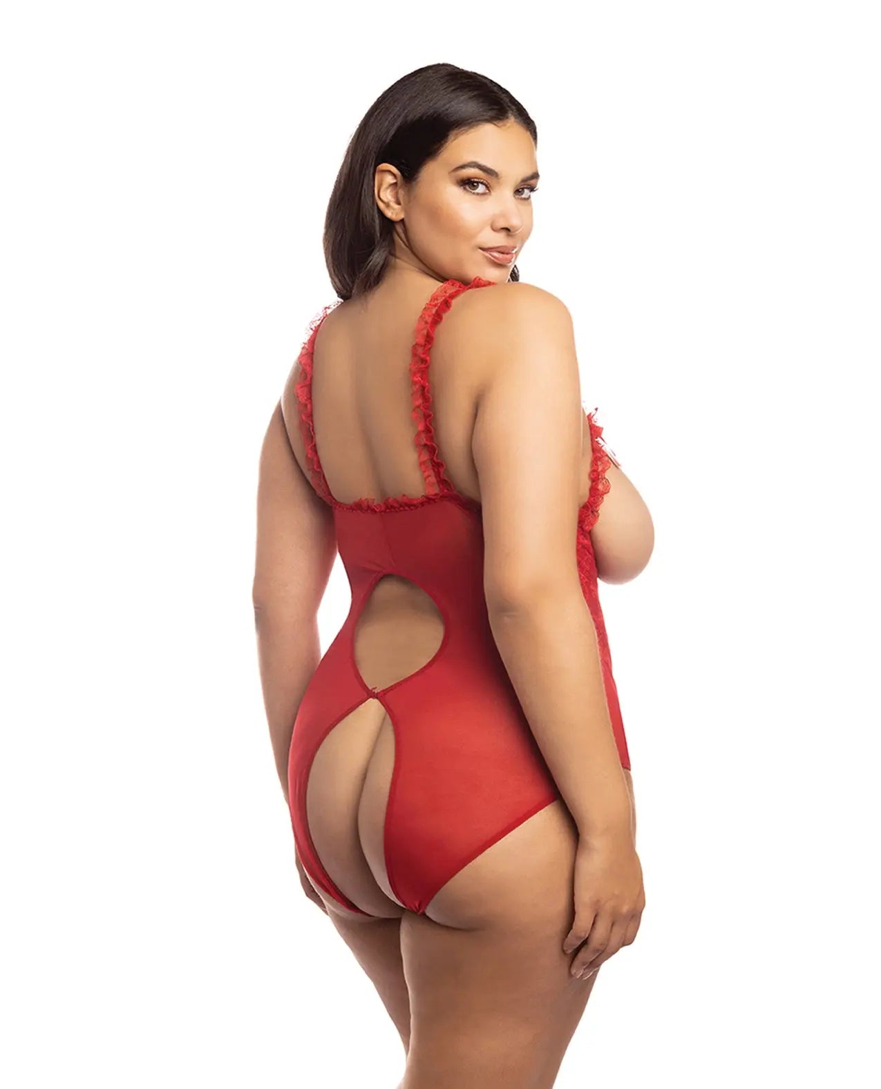 RSVP by Oh la la Cheri Lace Open Cup & Crotchless Teddy Red QN RSVP by Oh la la Cheri