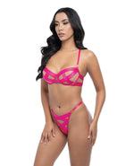 Oh La La Cheri Raelynn Satin Strappy Underwire Bra with G-String 2 pc Set | Pink Yarrow XL Oh La La Cheri
