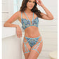 Oh La La Cheri Emilia Floral Embroidered 2 pc Set with Strapping Details & Attached Double Garter | Blue LG Oh La La Cheri