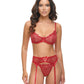 Oh La La Cheri Mariah Embroidered Lace and Mesh Underwire Bra with Garter & G-String 3 pc Set | Burgundy LG Oh La La Cheri