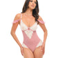 Oh La La Cheri Cassandra Lace & Mesh Teddy with Ruffle Details - Pink & White MD Oh La La Cheri