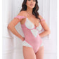 Oh La La Cheri Cassandra Lace & Mesh Teddy with Ruffle Details - Pink & White MD Oh La La Cheri