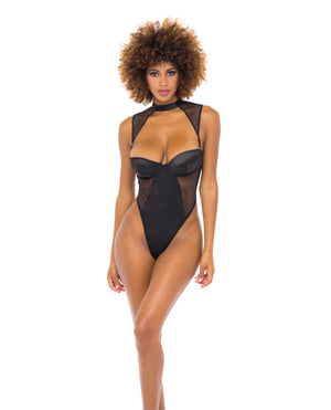 RSVP by Oh la la Cheri Josephine High Leg Teddy with Removable Fishnet Collared Harness Black LG