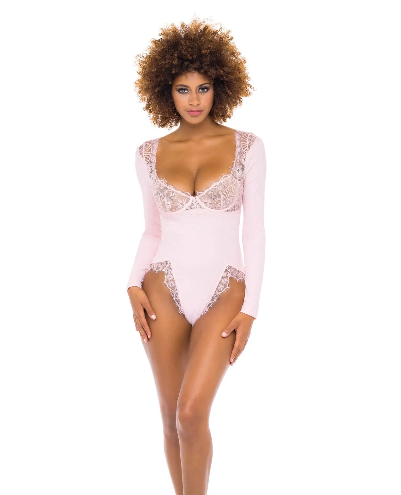 RSVP by Oh la la Cheri Maria Ribbed Knit & Lace Teddy Crystal Rose LG RSVP by Oh la la Cheri