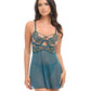 Oh La La Cheri Daphne Lace & Mesh Babydoll with Embroidered Details & Crossing Elastics | Blue SM