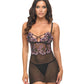 Oh La La Cheri Adela Embroidered Boned Lace and Mesh Babydoll with G-String 2 pc Set | Black/Pink XL