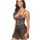 Oh La La Cheri Adela Embroidered Boned Lace and Mesh Babydoll with G-String 2 pc Set | Black/Pink XL Oh La La Cheri