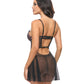 Oh La La Cheri Adela Embroidered Boned Lace and Mesh Babydoll with G-String 2 pc Set | Black/Pink XL