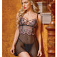 Oh La La Cheri Adela Embroidered Boned Lace and Mesh Babydoll with G-String 2 pc Set | Black/Pink XL