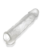 Oxballs Dicker Adjust-Fit Extender in Clear Ice silicone shown at an angle, no packaging