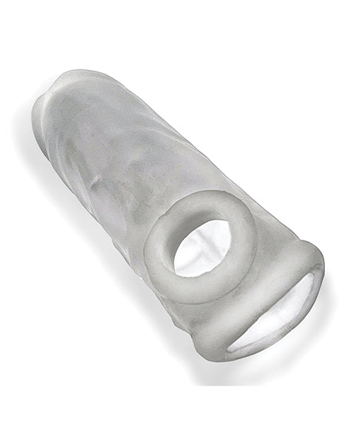 Oxballs Dicker Adjust-Fit Extender rear view showing the base with its main sheath opening and a smaller retention opening