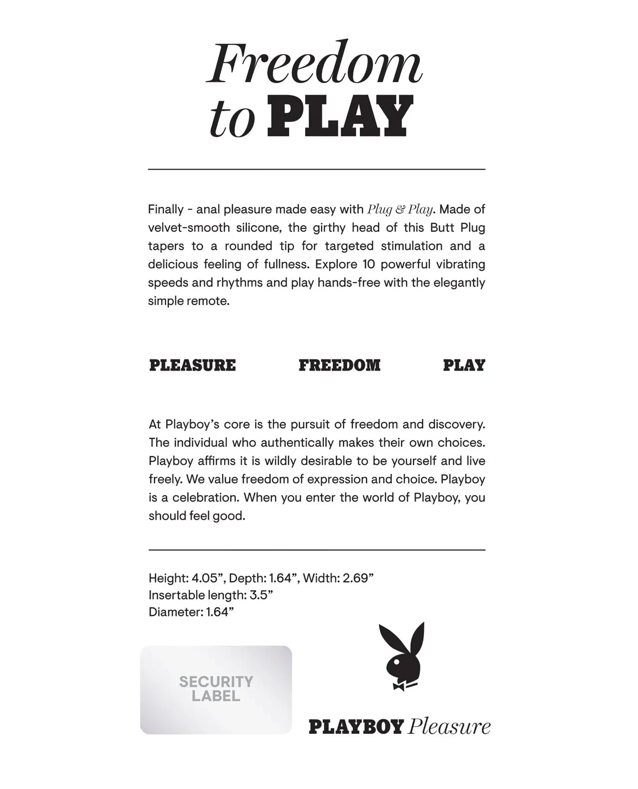 Playboy Pleasure Plug & Play Butt Plug - Navy Playboy
