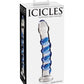 Icicles No. 5 Hand Blown Glass Massager - Clear with Blue Swirls