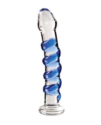 Icicles No. 5 Hand Blown Glass Massager - Clear with Blue Swirls
