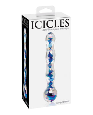 Icicles No. 8 Hand Blown Glass Massager - Clear with Inside Blue Swirls