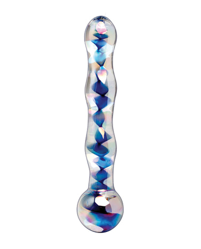 Icicles No. 8 Hand Blown Glass Massager - Clear with Inside Blue Swirls