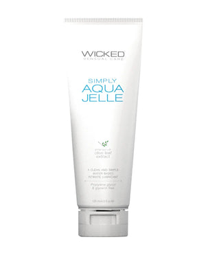 Wicked Sensual Care Simply Aqua Jelle personal lubricant tube on a white background