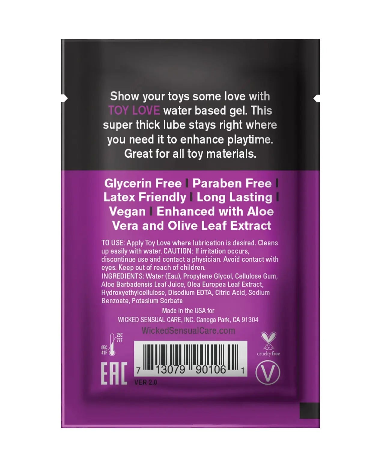 Wicked Sensual Care Toy Love Water Based Lubricant - Fragrance Free Wicked Sensual Care