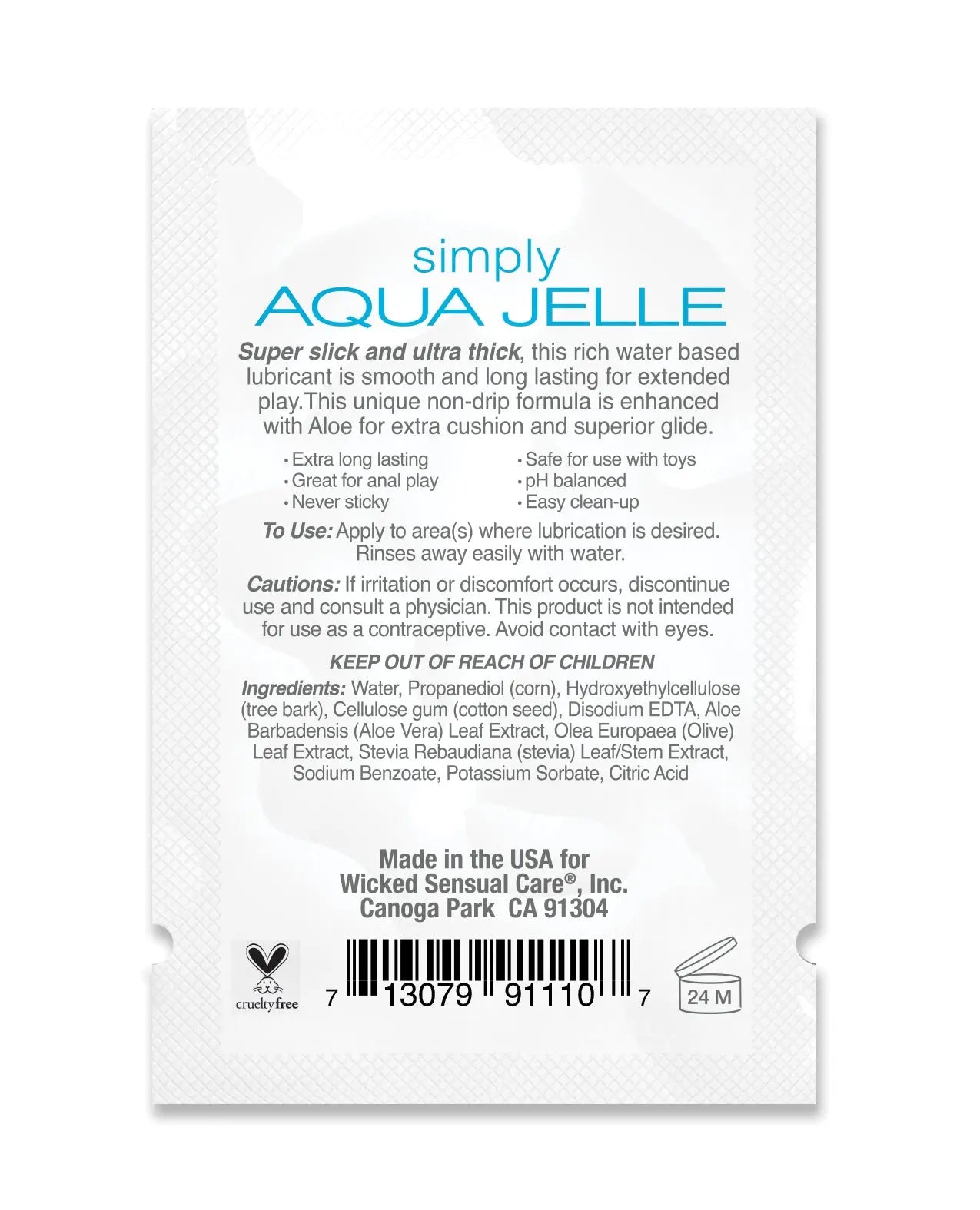 Wicked Sensual Care Simply Aqua Jelle Water Based Lubricant Wicked Sensual Care