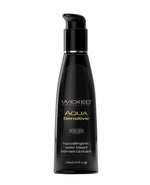 Black bottle of Wicked Sensual Care Aqua Sensitive water-based personal lubricant on a white background