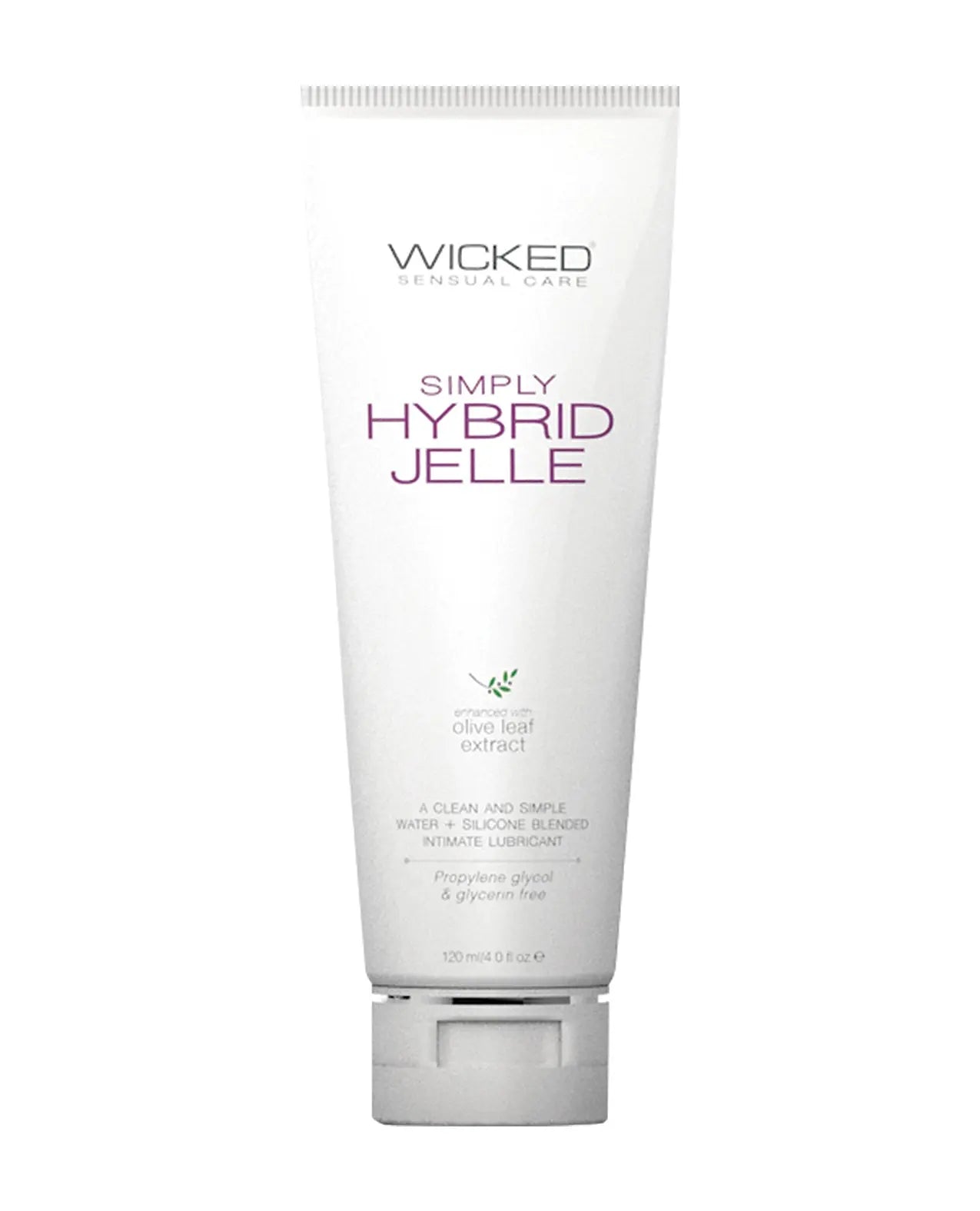 Tube of Wicked Sensual Care Simply Hybrid Jelle water and silicone personal lubricant on a white background