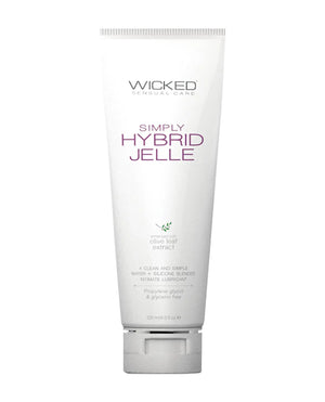 Tube of Wicked Sensual Care Simply Hybrid Jelle water and silicone personal lubricant on a white background