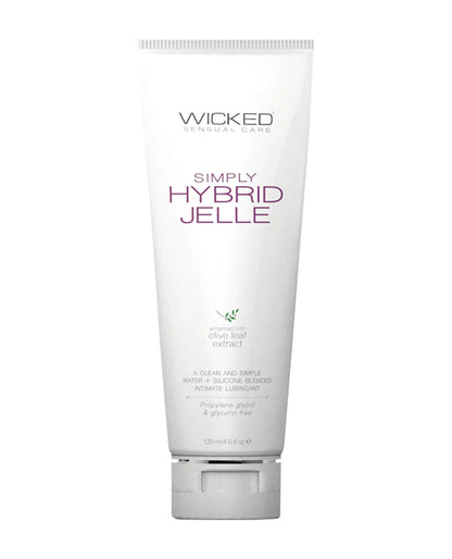 Tube of Wicked Sensual Care Simply Hybrid Jelle water and silicone personal lubricant on a white background