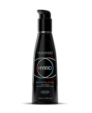 Black bottle of Wicked Hybrid lubricant on a white background