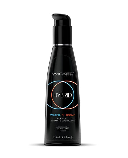 Black bottle of Wicked Hybrid lubricant on a white background