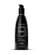 Black bottle of Wicked Hybrid lubricant on a white background