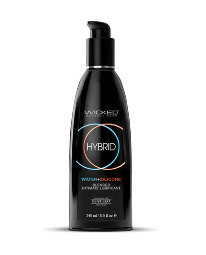 Black bottle of Wicked Hybrid lubricant on a white background