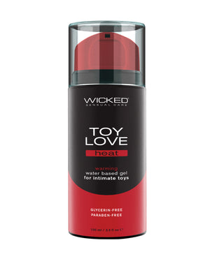 Wicked Toy Love Heat gel lubricant for intimate toys container on a white background