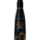 Black bottle of Wicked Sweet Peach flavored personal lubricant on a white background