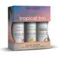 Wicked Sensual Care Simply Tropical Trio personal lubricant packaging with three travel-sized bottles on a white background.