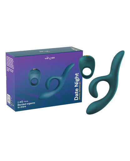 Teal sex toy set with packaging labeled 'Date Night' on a white background