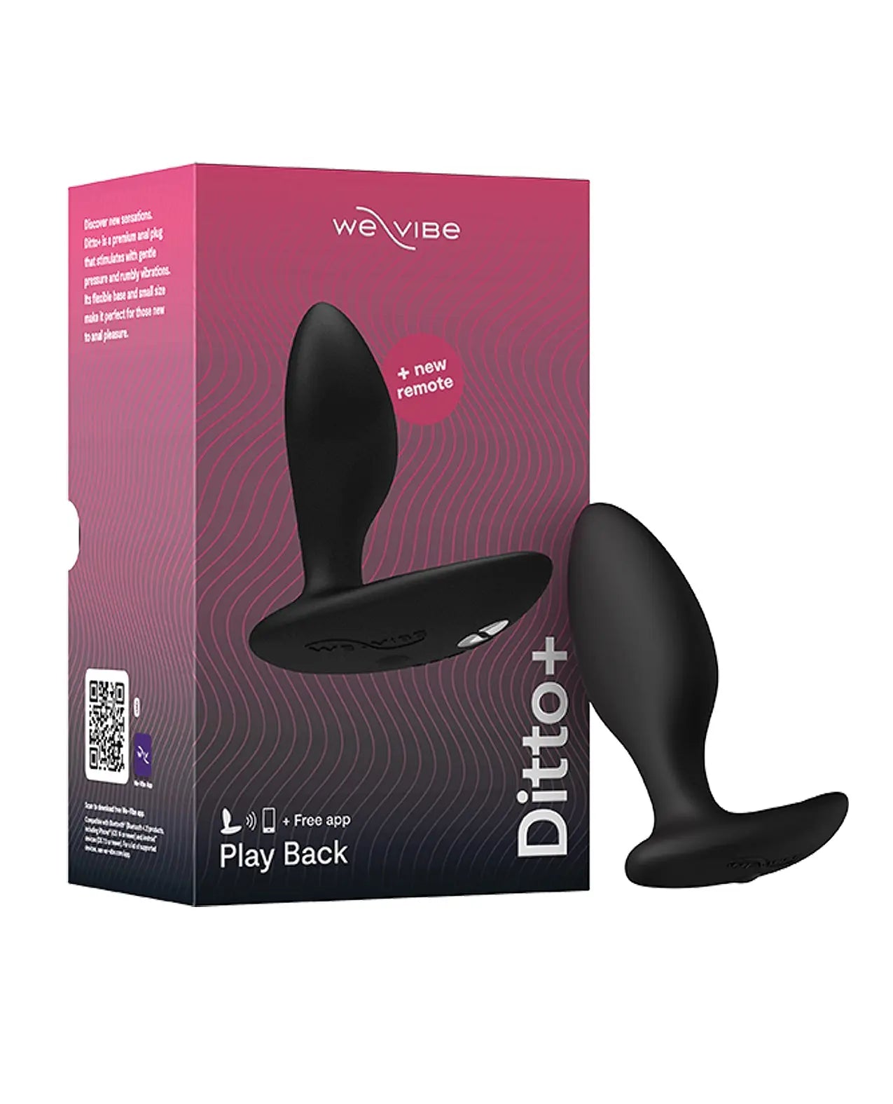Black Ditto+ anal plug device with WeVibe packaging on a white background