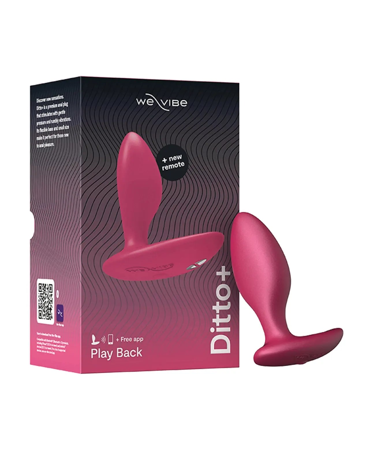 Pink WeVibe Ditto+ anal plug device with packaging on a white background