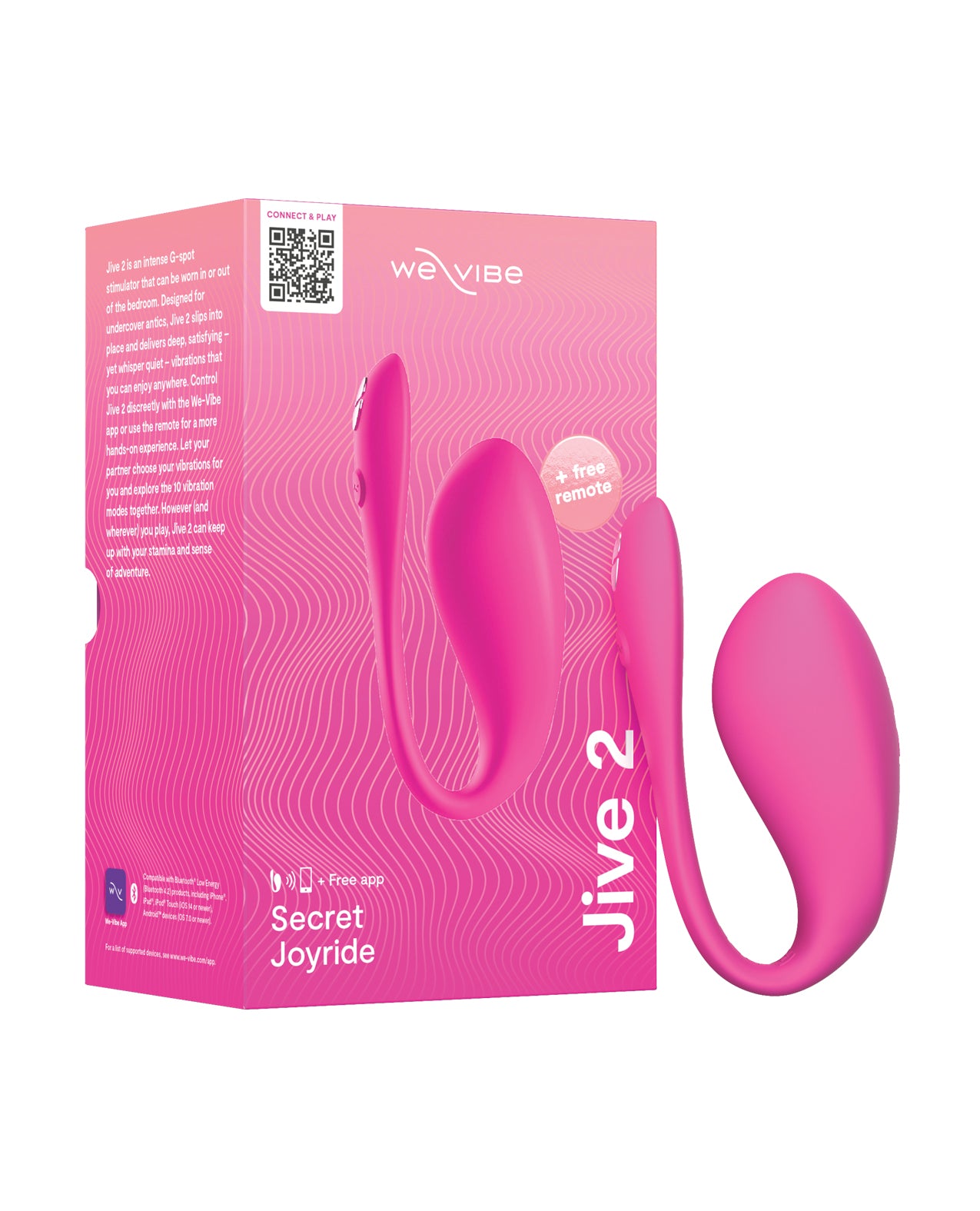 Pink electronic We-Vibe Jive 2 - G-spot Vibrator device with packaging labeled 'Jive 2' on a white background